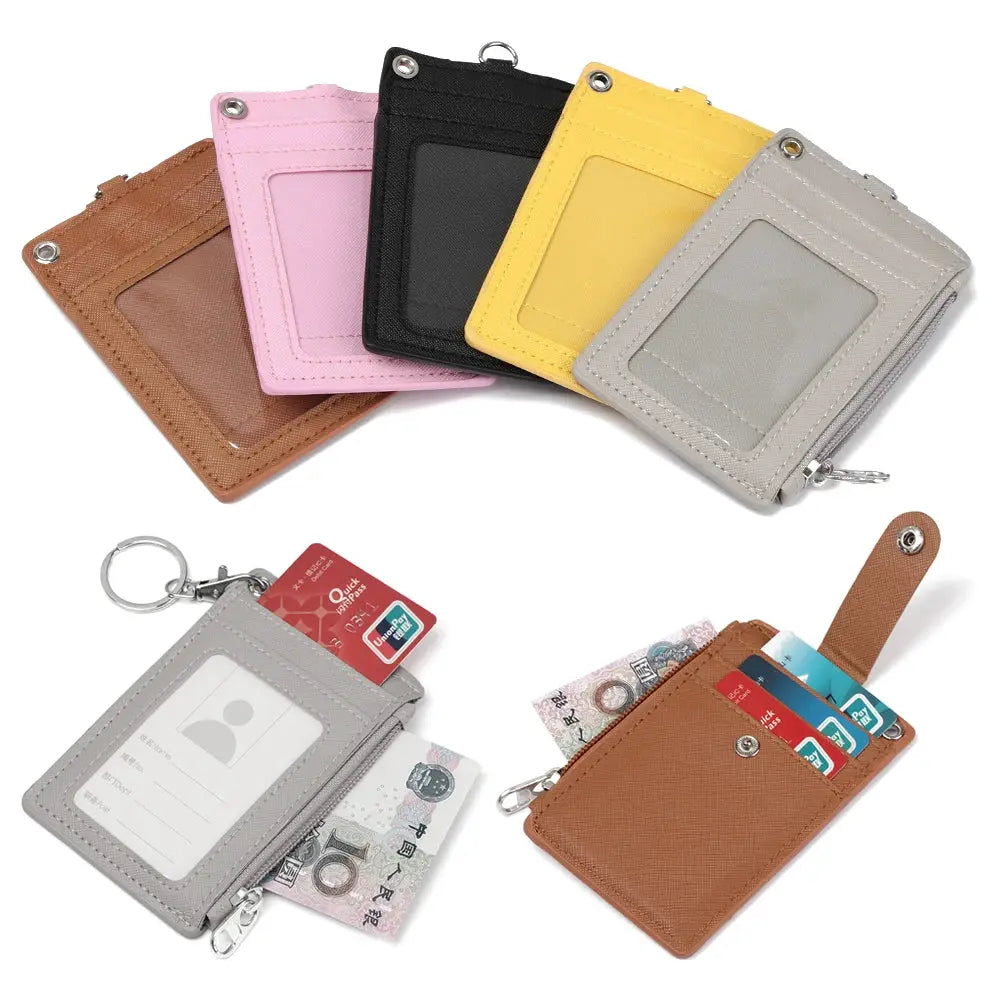 Simples Market PU leather card wallet set of six with ID windows and keyrings in brown pink black yellow gray