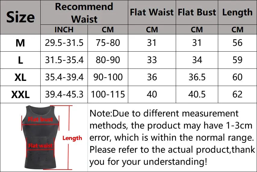 Men's black compression sleeveless jersey tank top with red measurement diagram.