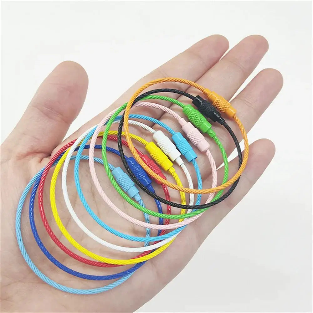 Stainless steel DIY keychains and keyrings kit; Simples Market with assorted color rope loops and screw-lock clasps (10–50 pcs)