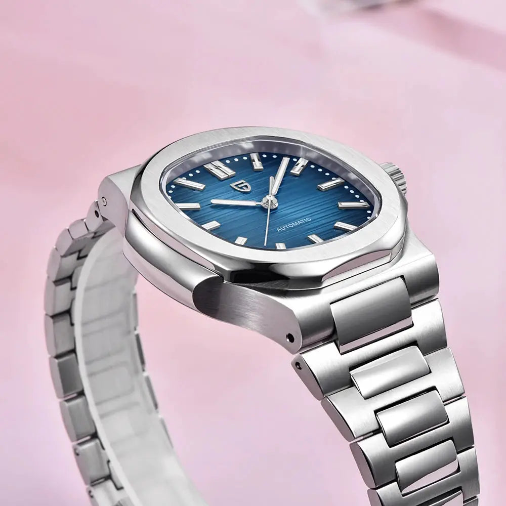 PAGANI DESIGN men's luxury automatic watch with blue dial and stainless steel bracelet