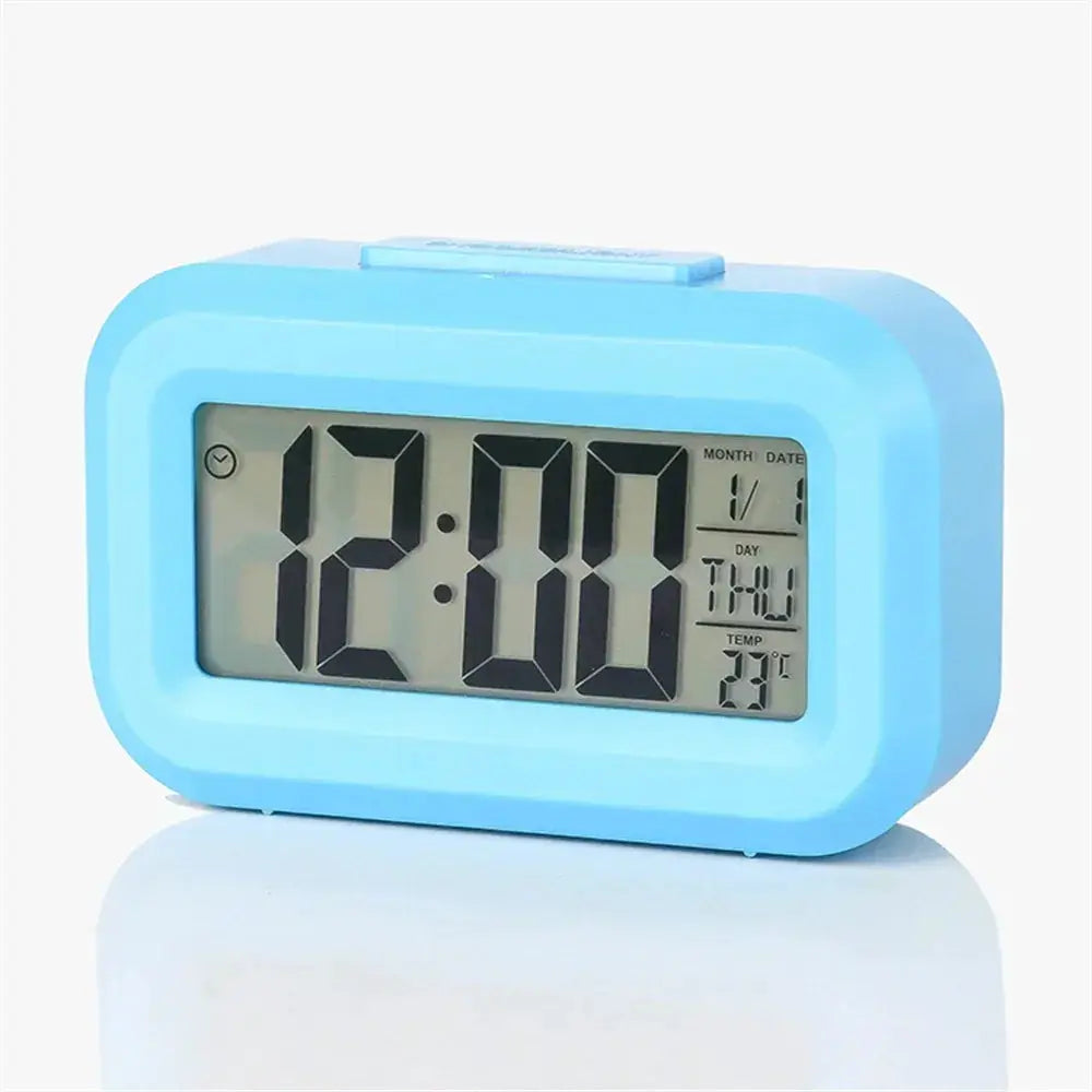 Led digital alarm clock by Simples Market in blue with backlight, calendar, date and temperature display