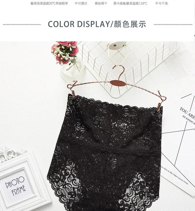 Simples Market seamless high-waist lace shapewear panties, black tummy-control underwear for women