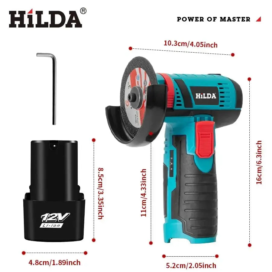 HiLDA 12V 3 Inch Lithium Electric Angle Grinder Portable Mini Handheld Cutting And Polishing Tool