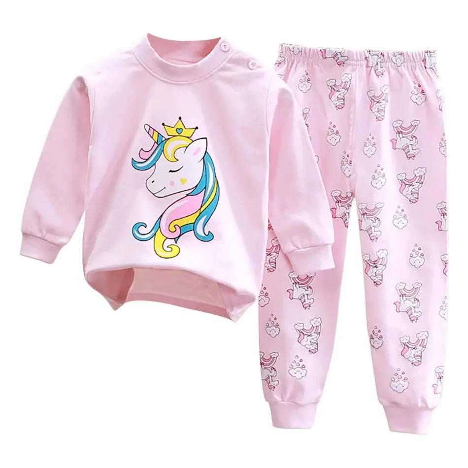 Cartoon Unicorn Kids Sleepwear Unisex Pajama Sets Durable Soft Warm Autumn Clothing Everyday Comfort