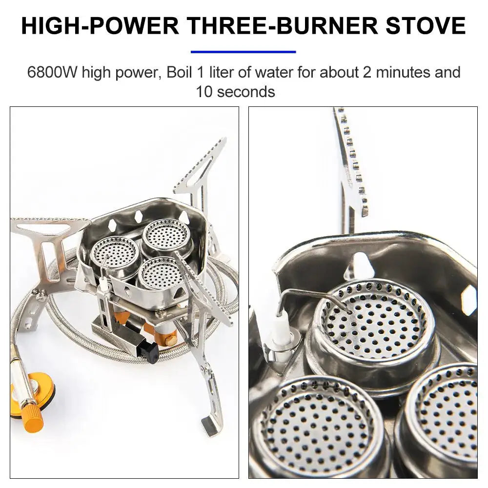 Widesea three-burner camping gas stove, stainless steel portable outdoor cooking stove