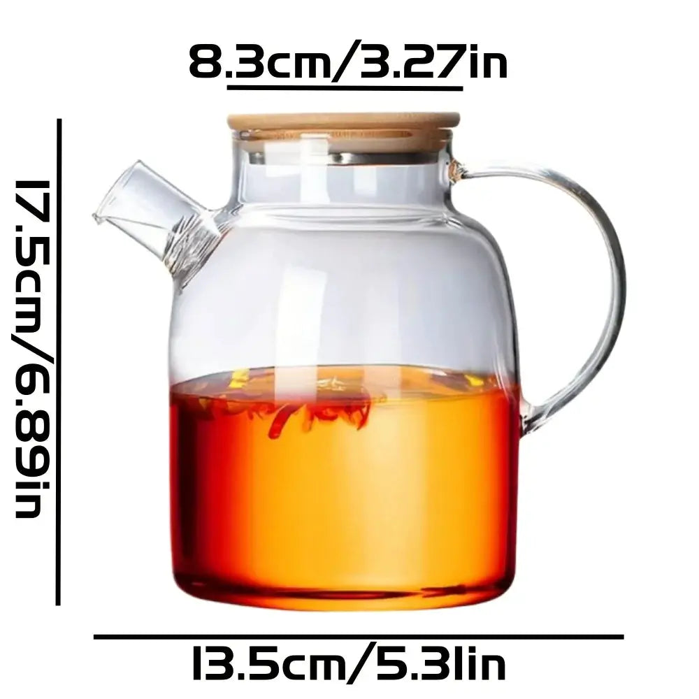 ClearView Glass Teapot 1.8L Large Capacity High Temperature Resistant for Steamed Juice Fruit Infusions and Iced Tea