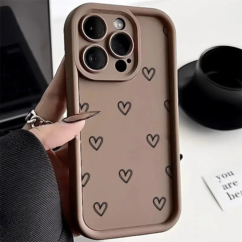 Love Heart Phone Case For iPhone 16 Pro And Older Models Shockproof Soft Silicone Cover