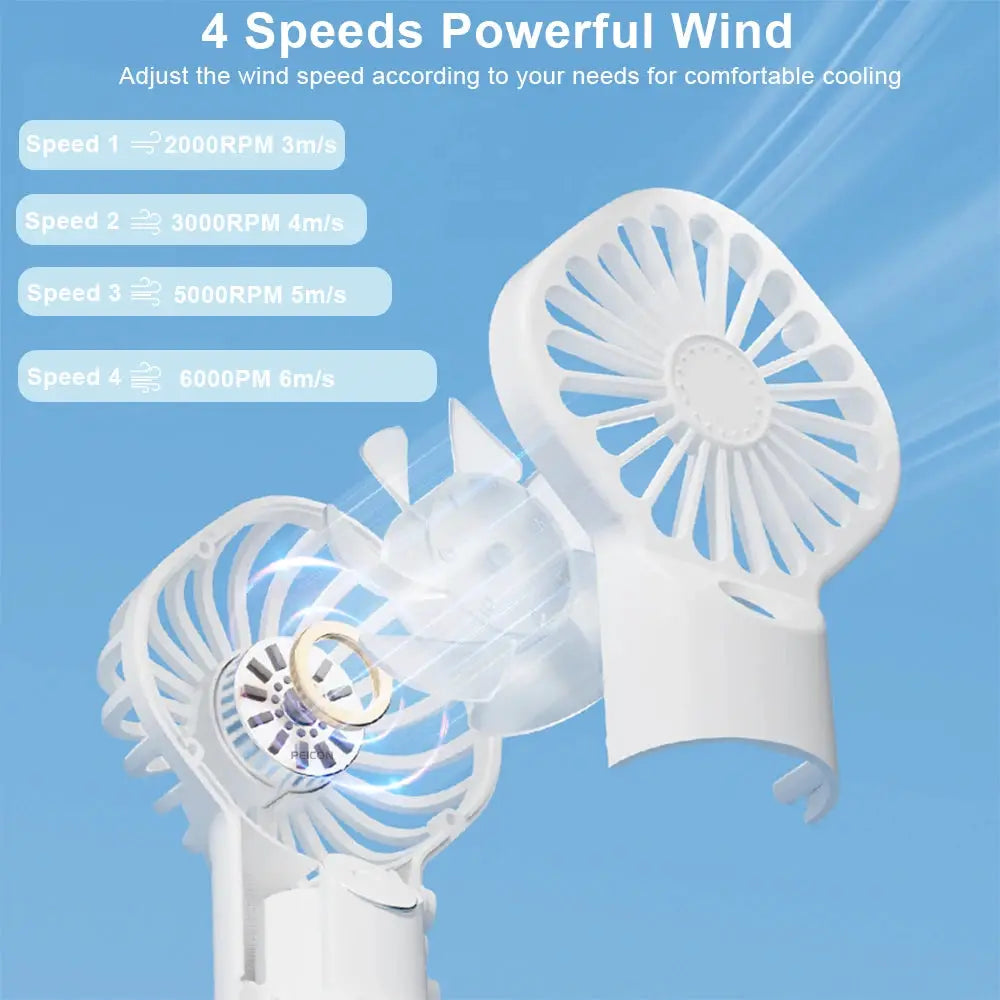 Simples Market portable handheld spray fan with mist, 4 speeds, USB rechargeable.