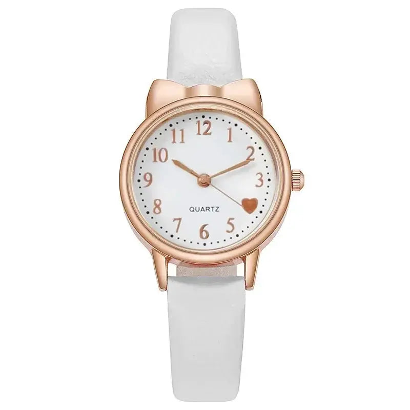 New Fashion Kids Digital Dial Girls Watch Leather Strap Quartz Movement Durable Timepiece Gift