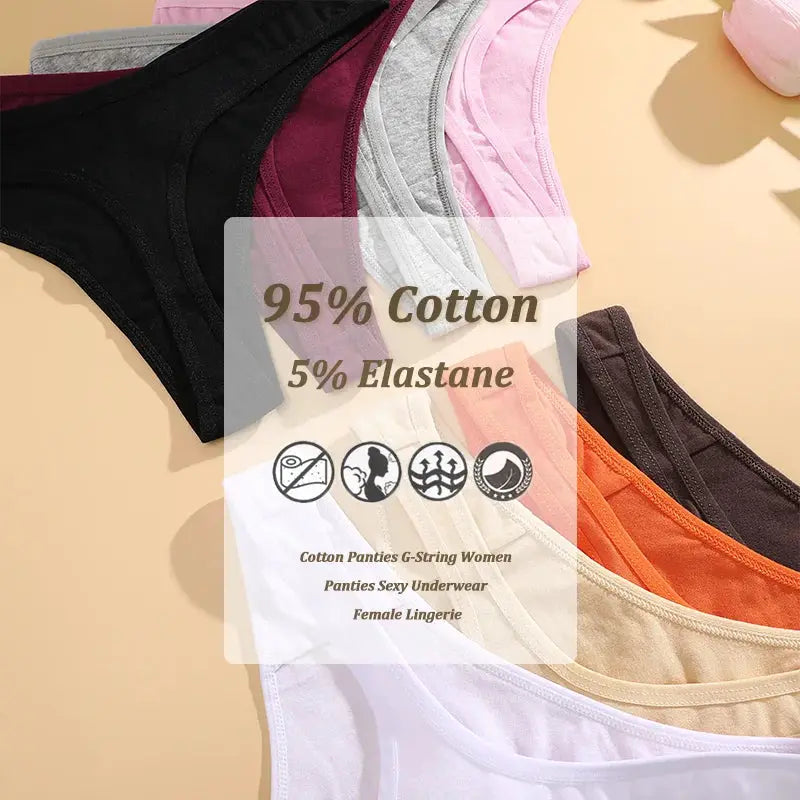 Simples Market 3Pcs seamless cotton thong set in assorted colors; low-waist T-back underwear, 95% cotton 5% elastane