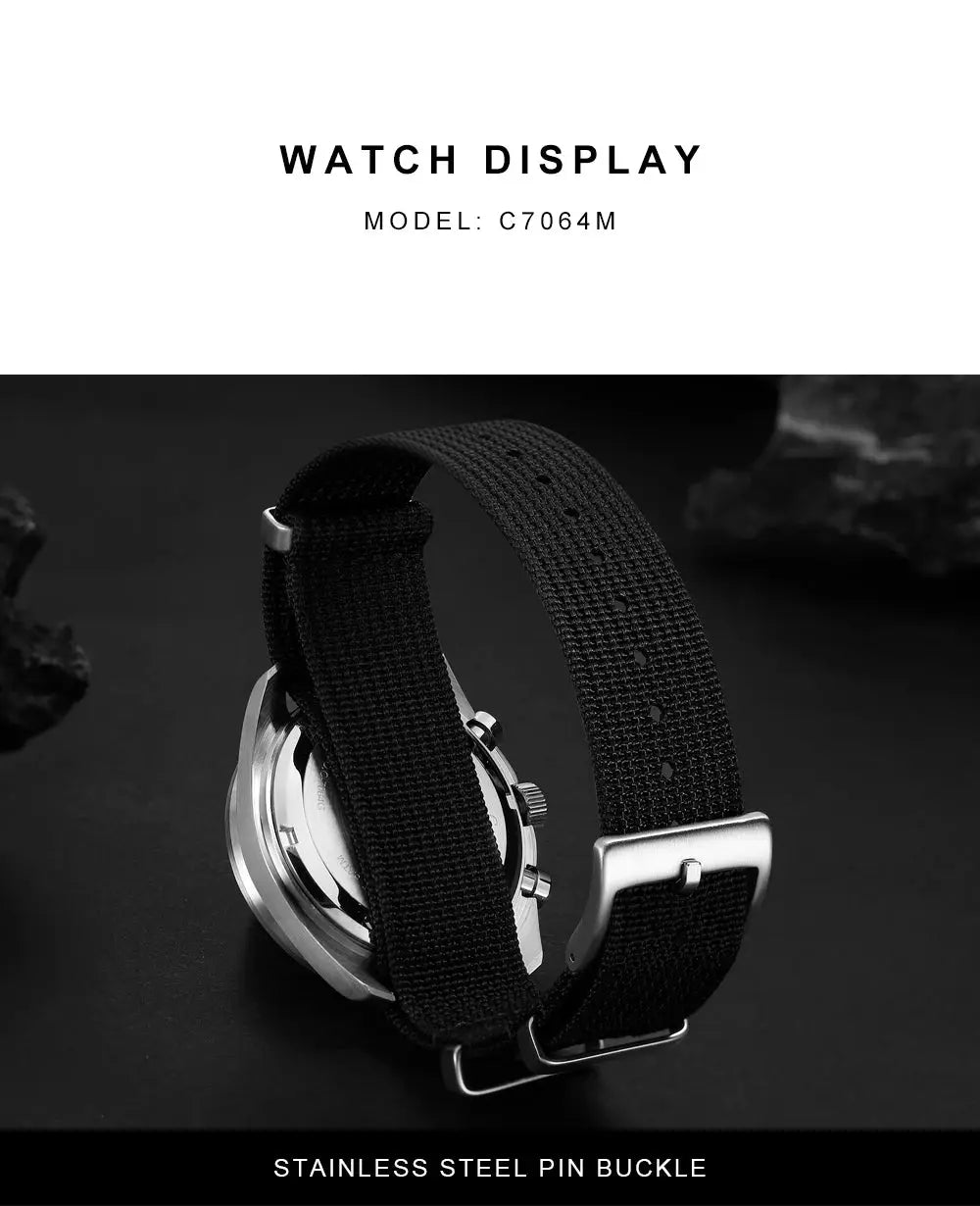 CADISEN men's watch with black canvas strap and stainless steel pin buckle by Simples Market