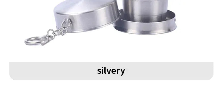 Camping cups by Simples Market, stainless steel telescopic folding cups, silvery 2-pack.