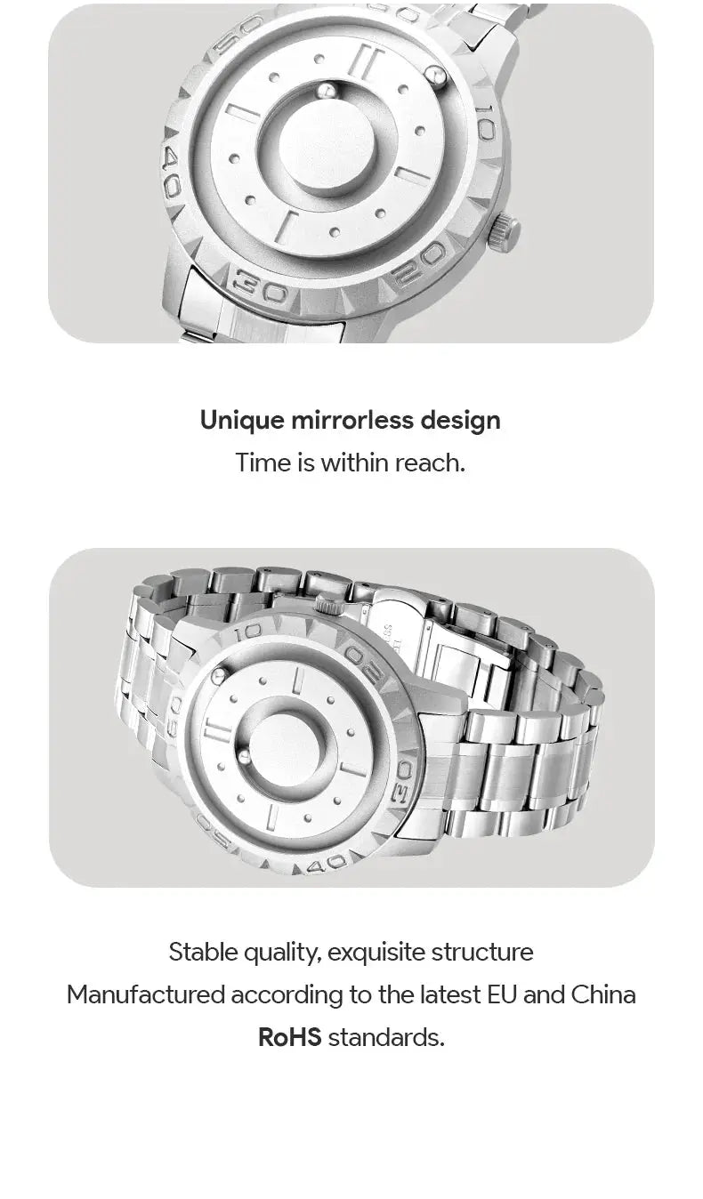 EUTOUR men's stainless steel watch with metal bracelet and round bezel