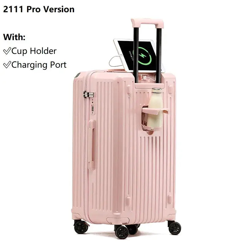 Pink Simples Market large-capacity carry-on suitcase with cup holder and USB charging port (20/24/26/28 inch)