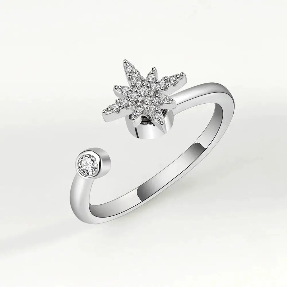 SMJEL Fidget Spinner Ring for Women Crystal Flower Eye Butterfly Animal Motifs Stress Relief Wedding Jewelry