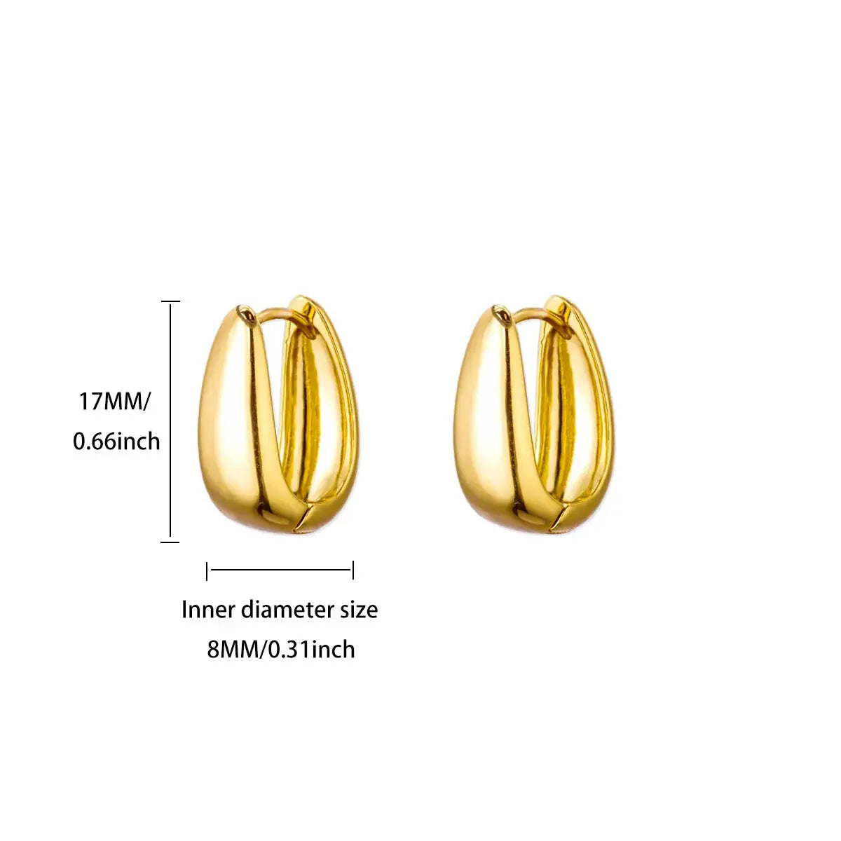 Pair of gold-tone chunky hoop earrings, stainless steel, 17mm height, inner diameter 8mm