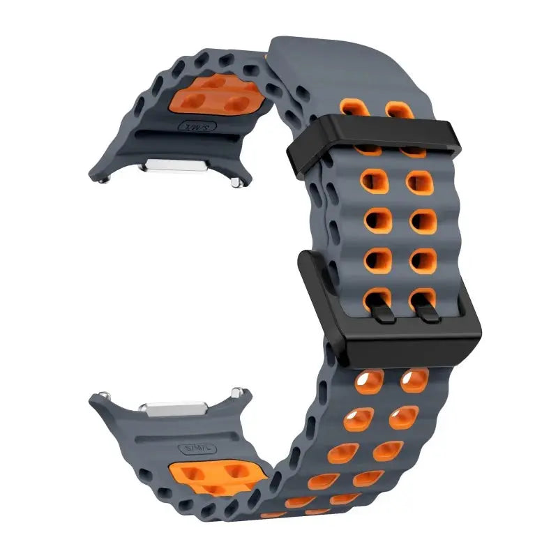 Marine Band silicone watch strap for Samsung Galaxy Watch Ultra 47mm, blue-gray with orange accents by Simples Market