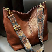 Nova Geometric Strap Shoulder Bag Wide Crossbody Large Capacity Retro PU Leather