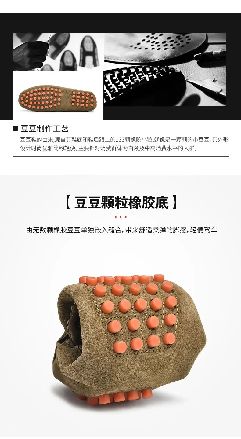Simples Market men's driving shoes in tan suede with orange rubber nubs on the sole
