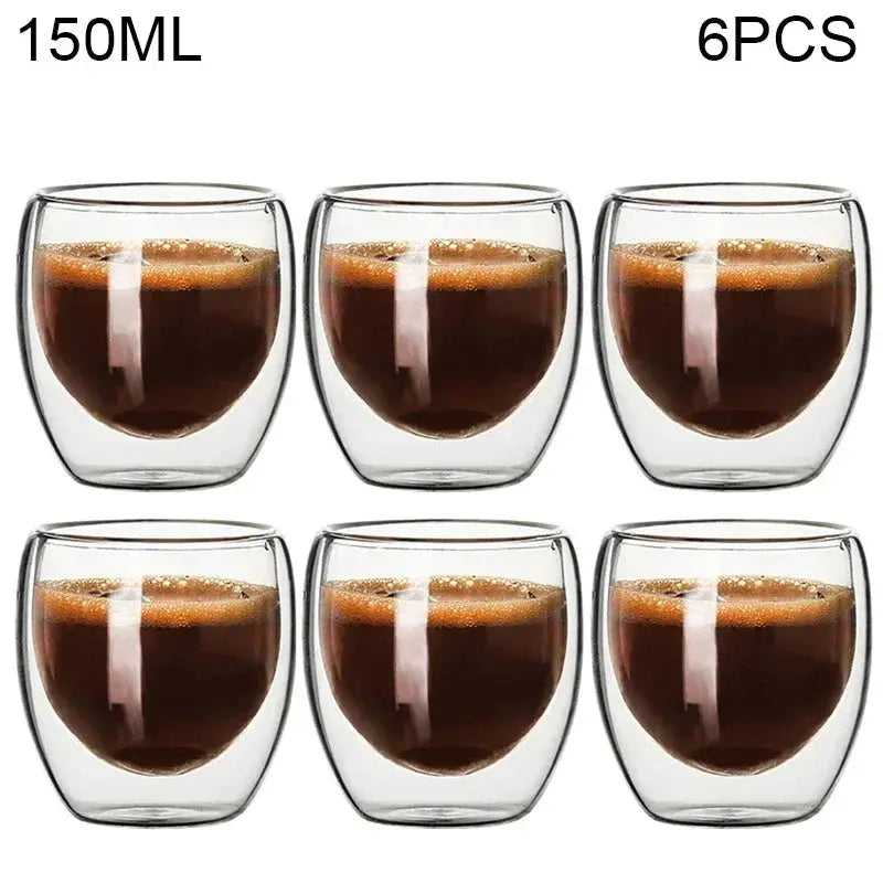 Double Wall Glass Kung Fu Tea Cup Set 80ml 150ml High Borosilicate Transparent Drinkware For Tea Coffee Milk Water
