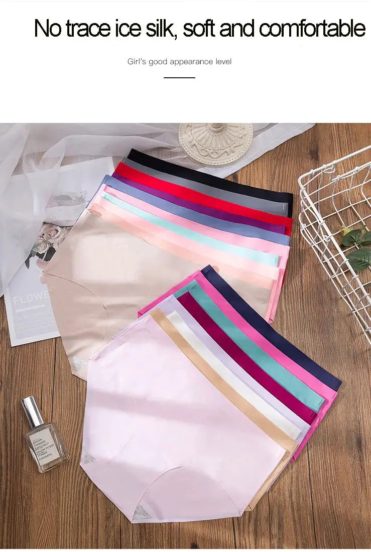Plus-size women's ice silk seamless panties in assorted colors set