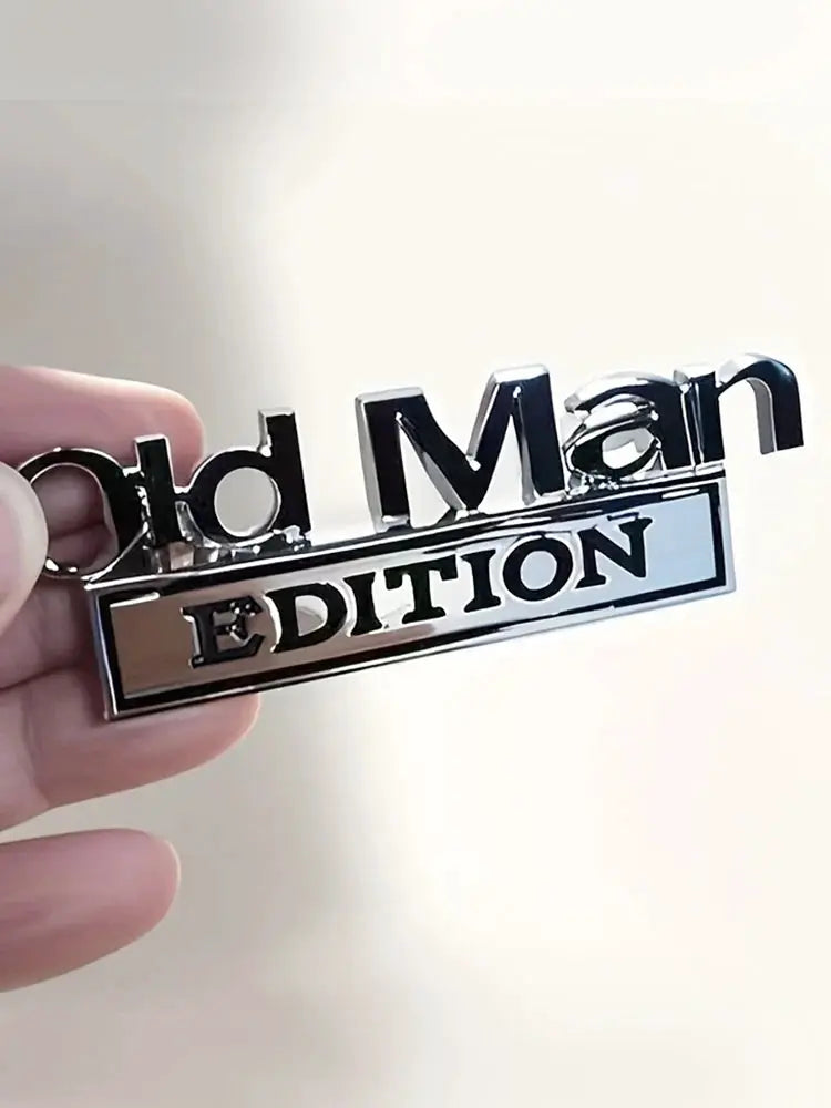 Old Man Edition 3D emblem sticker badge, chrome finish, universal car/SUV door decal