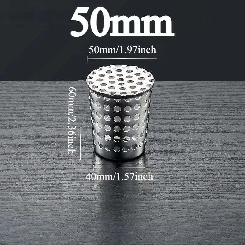 304 stainless steel floor drain insert with perforated body, 50mm dia debris filter