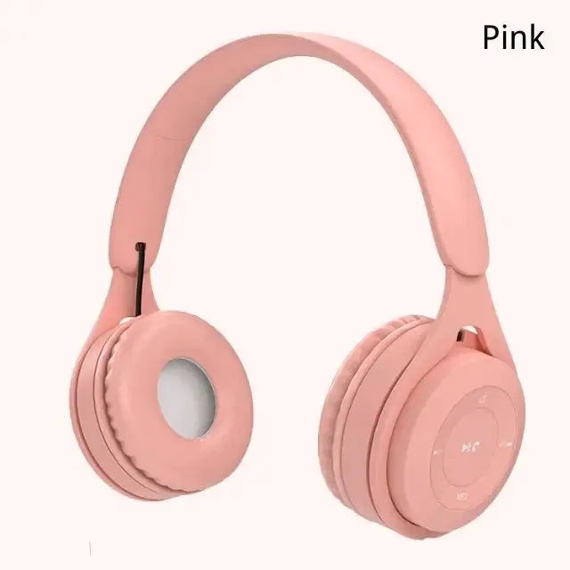 Y08 wireless Bluetooth headphones, pink macaron-style over-ear headset with mic by Simples Market