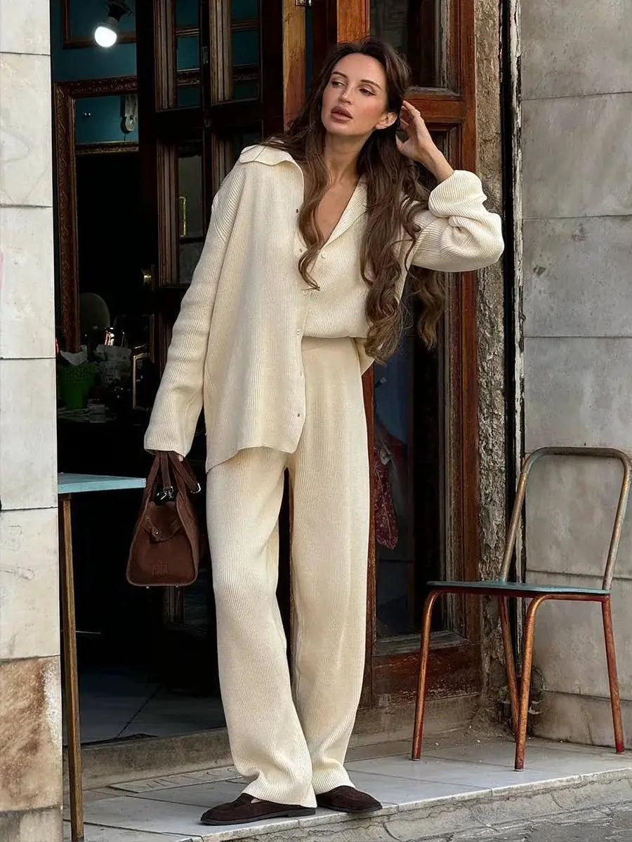 Bornladies Autumn Winter Knit Cardigan Pants Set Two Piece Outfit