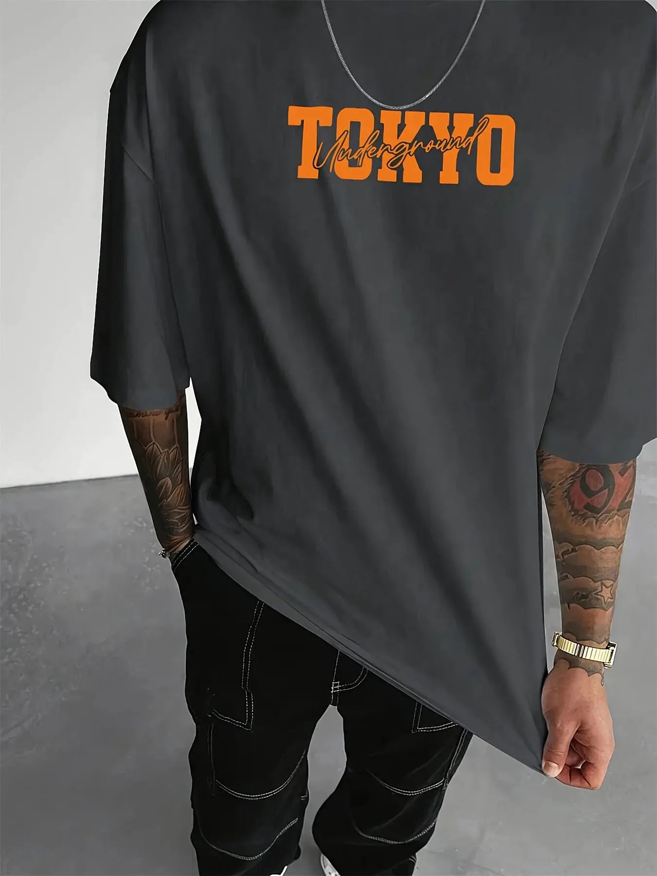Mens Summer 100 Percent Cotton Casual Loose Fit T Shirt With Japanese Tokyo Pattern Print Round Neck Short Sleeve Top