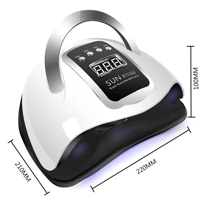 Nail lamp Sun X11 by Simples Market, white curved UV/LED device with digital display