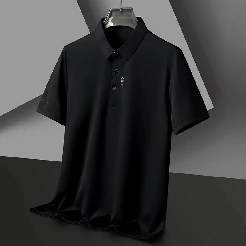 Polo shirt black ice-silk, short-sleeve men's casual golf top by Simples Market