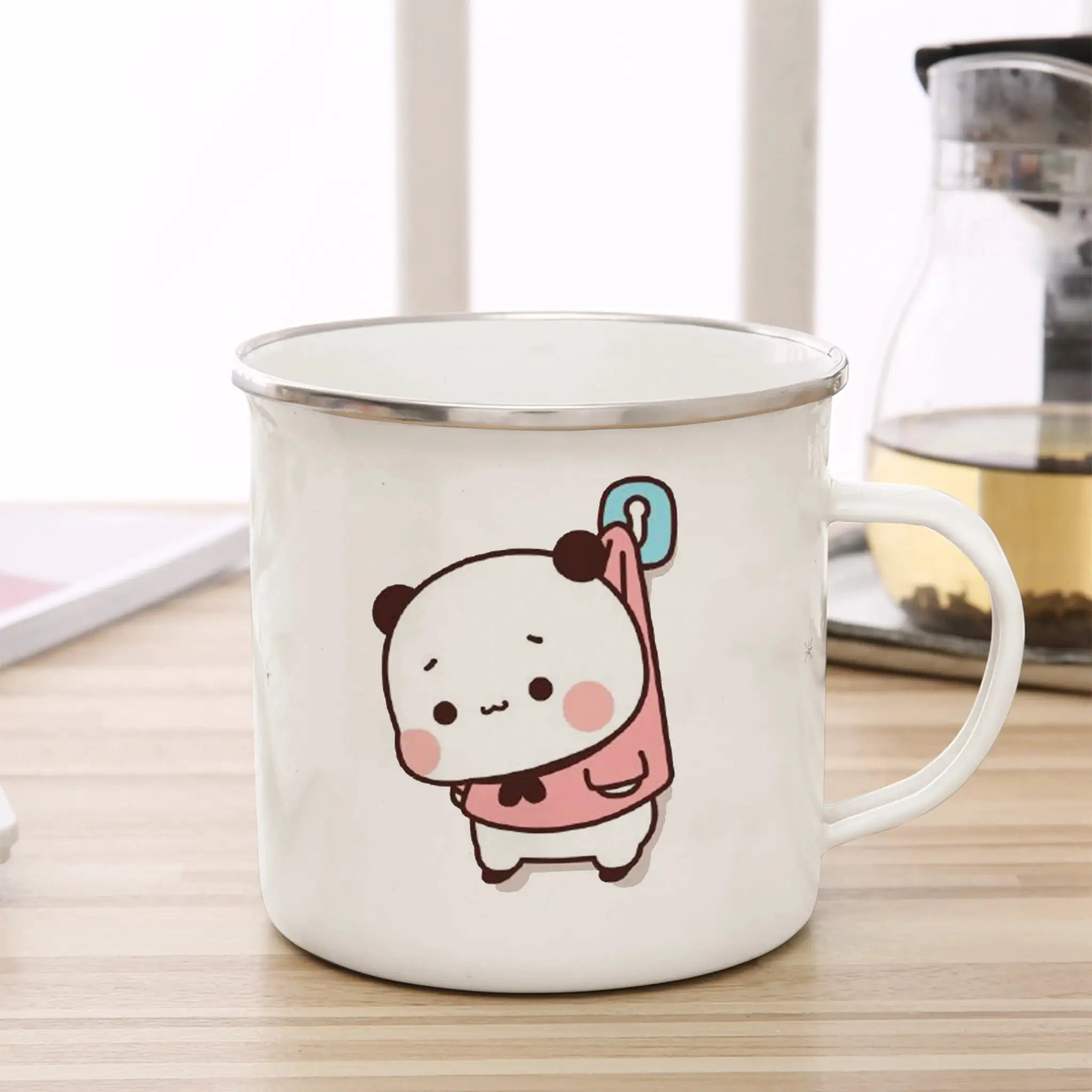 Cute Cup Co Cartoon Milk Mocha Bear Enamel Cup 11oz Eco Friendly Coffee Tea Cup Gift For Couple