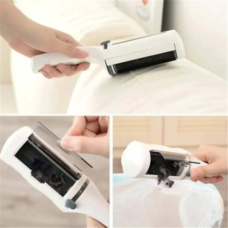 Electrostatic hair remover brush by Simples Market, white handheld suction sweeper