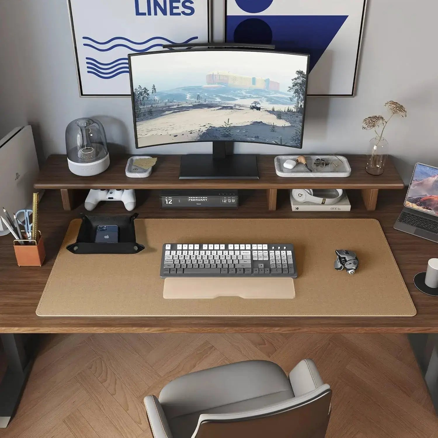 Dual Sided Desk Mat Leather Desk Pad Black Cork Desk Mat Protector Large Mouse Pad Desk Writing Pad for Office and Home