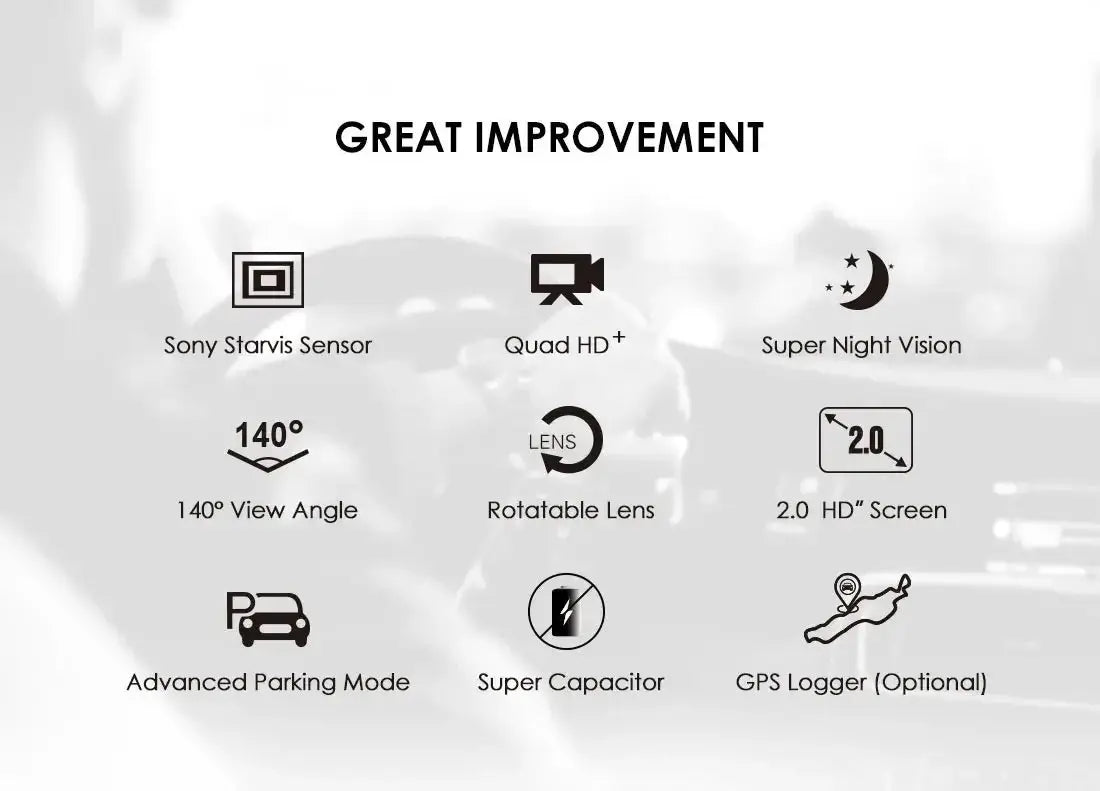 VIOFO A119 V3 dash cam with rotatable lens, Sony Starvis sensor, 140° view, quad HD+, super night vision.