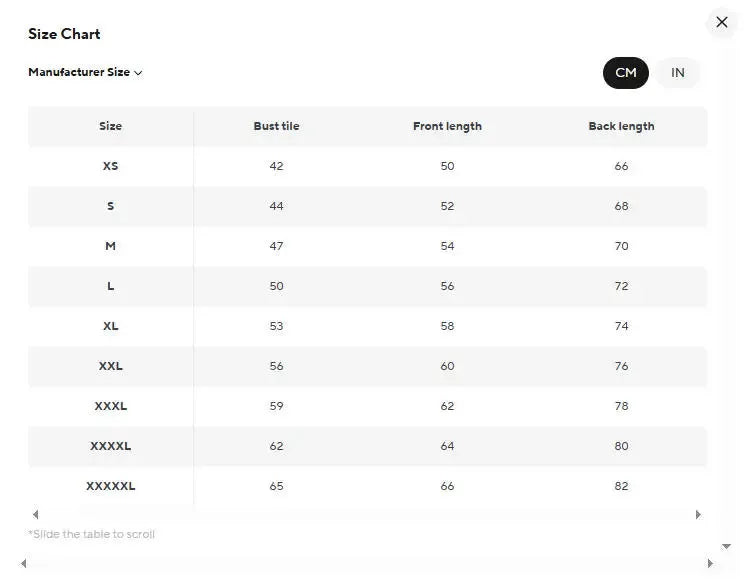 Raudax Summer Youth cycling jersey set size chart by Simples Market, showing bust, front and back lengths for XS–XXXXL.