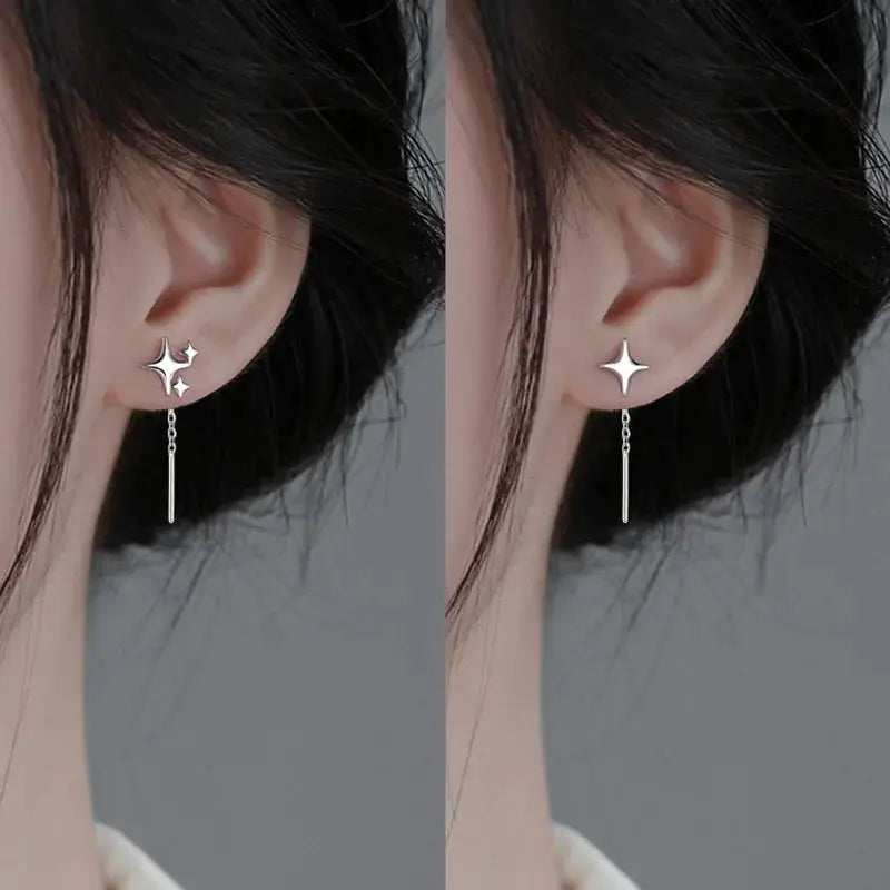 New Korean Style Star Drop Earrings With Tassel Chain Ear Wires For Women Jewelry