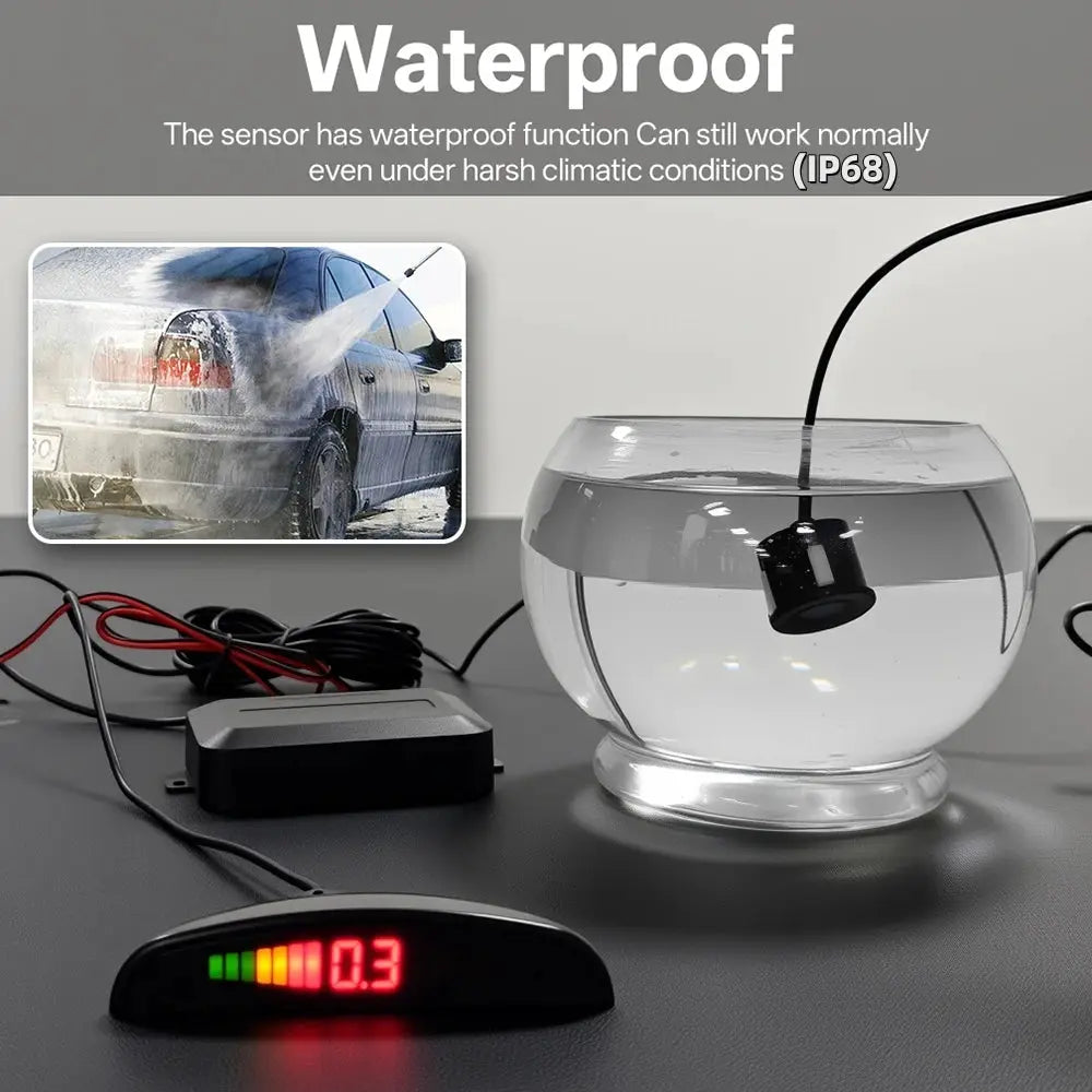 Hippcron 4-sensor car LED parking sensor kit with 22mm radar sensors and multi-color LED indicator (8 colors)