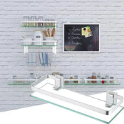 Glass bathroom shelf set with clear glass shelves and chrome brackets for stylish wall-mounted storage and organization