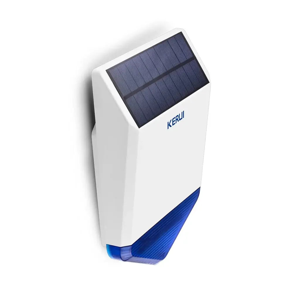 KERUI solar siren panel for outdoor alarm system, white enclosure with blue base