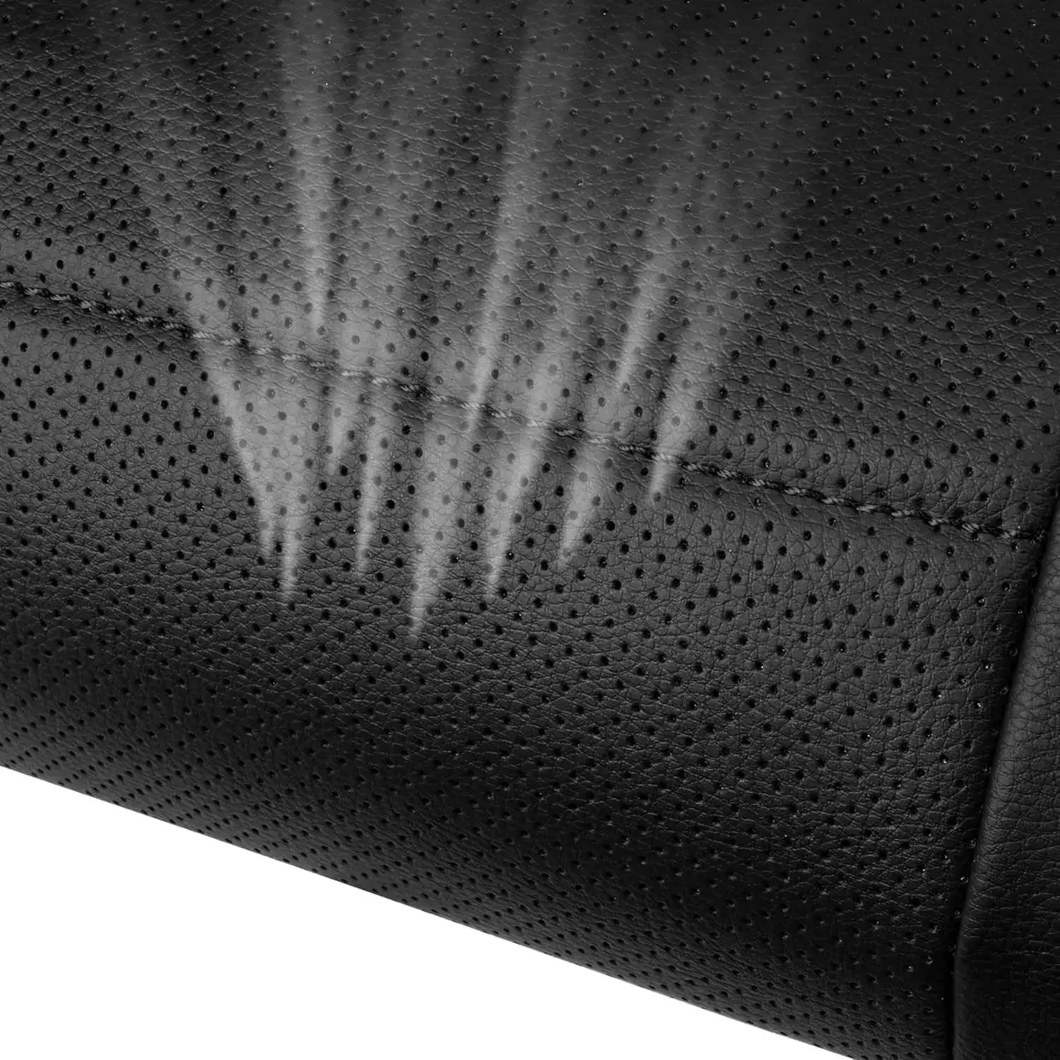 Universal leather car seat cover in black perforated leather with stitching