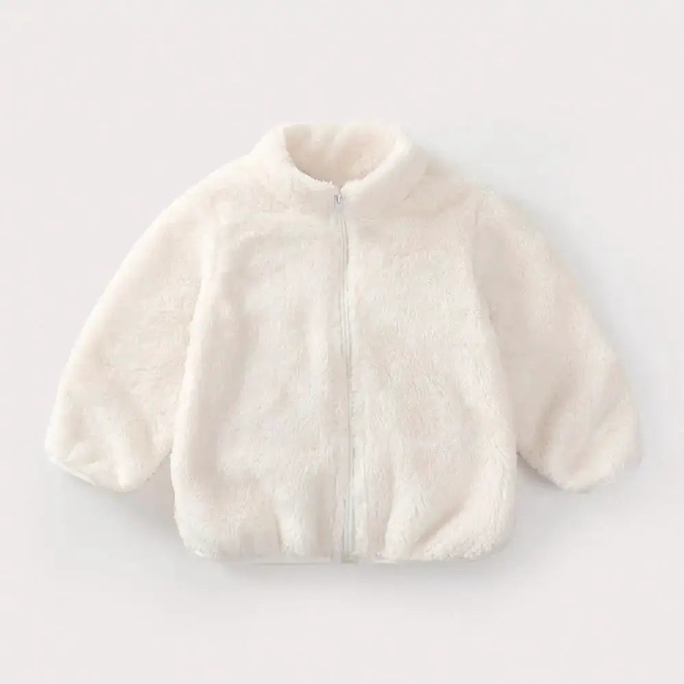 Solid Color Plush Coat For Kids Autumn Winter Warm Casual Jacket Greatcoat Outerwear Baby Boy Girl Toddler