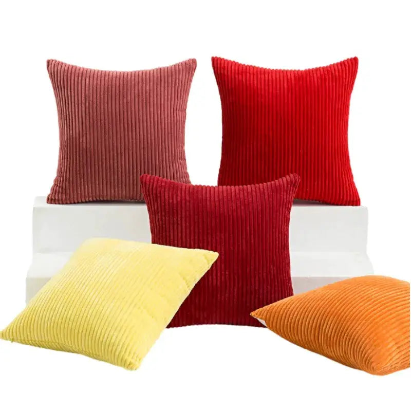 Simples Market corduroy pillow covers set of 5 in lilac pink, red, yellow, orange, burgundy for couch and bedroom decor