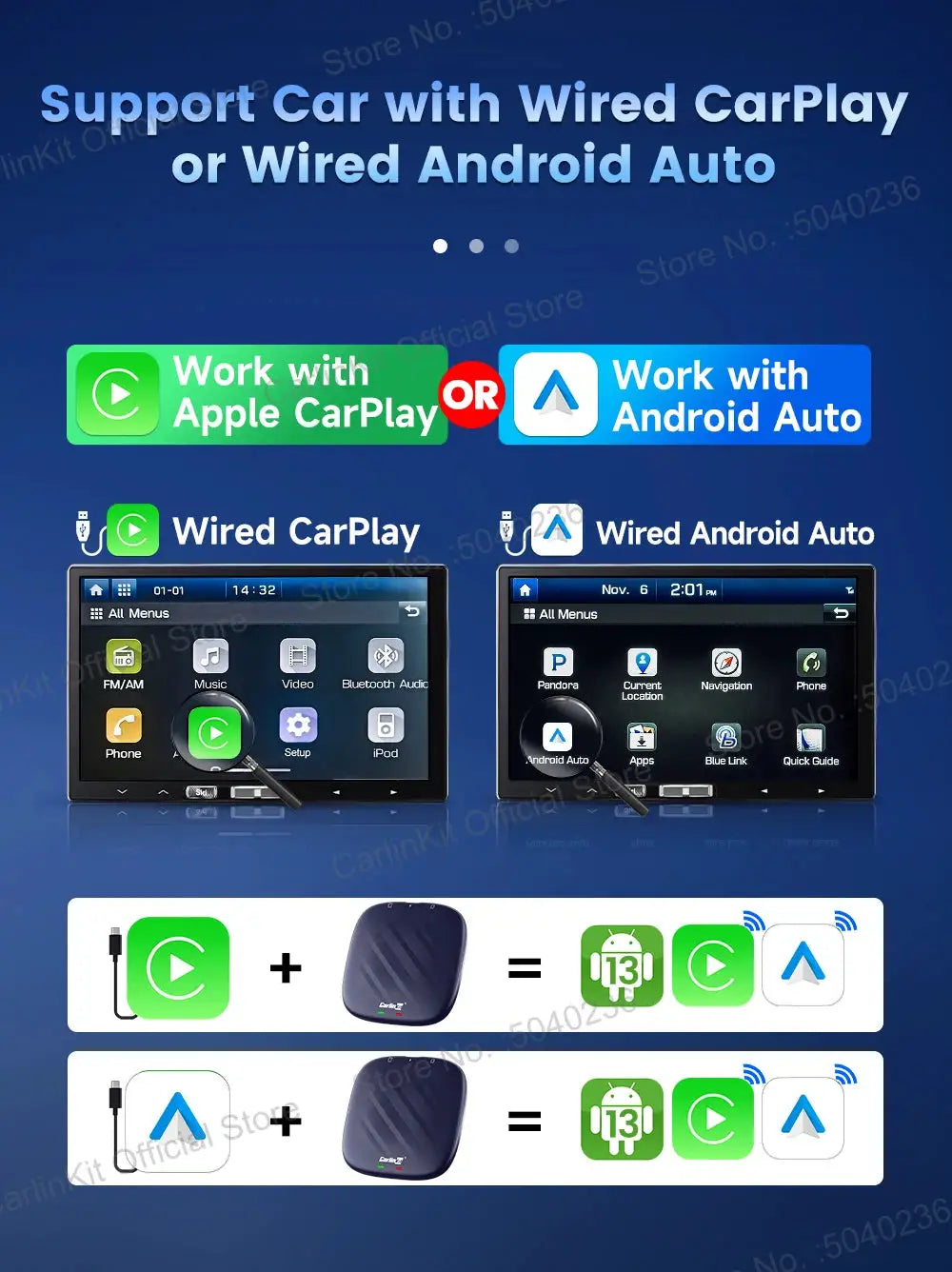 CarlinKit Android Auto/Wireless CarPlay TV box by Simples Market, 8-core, 64/128GB