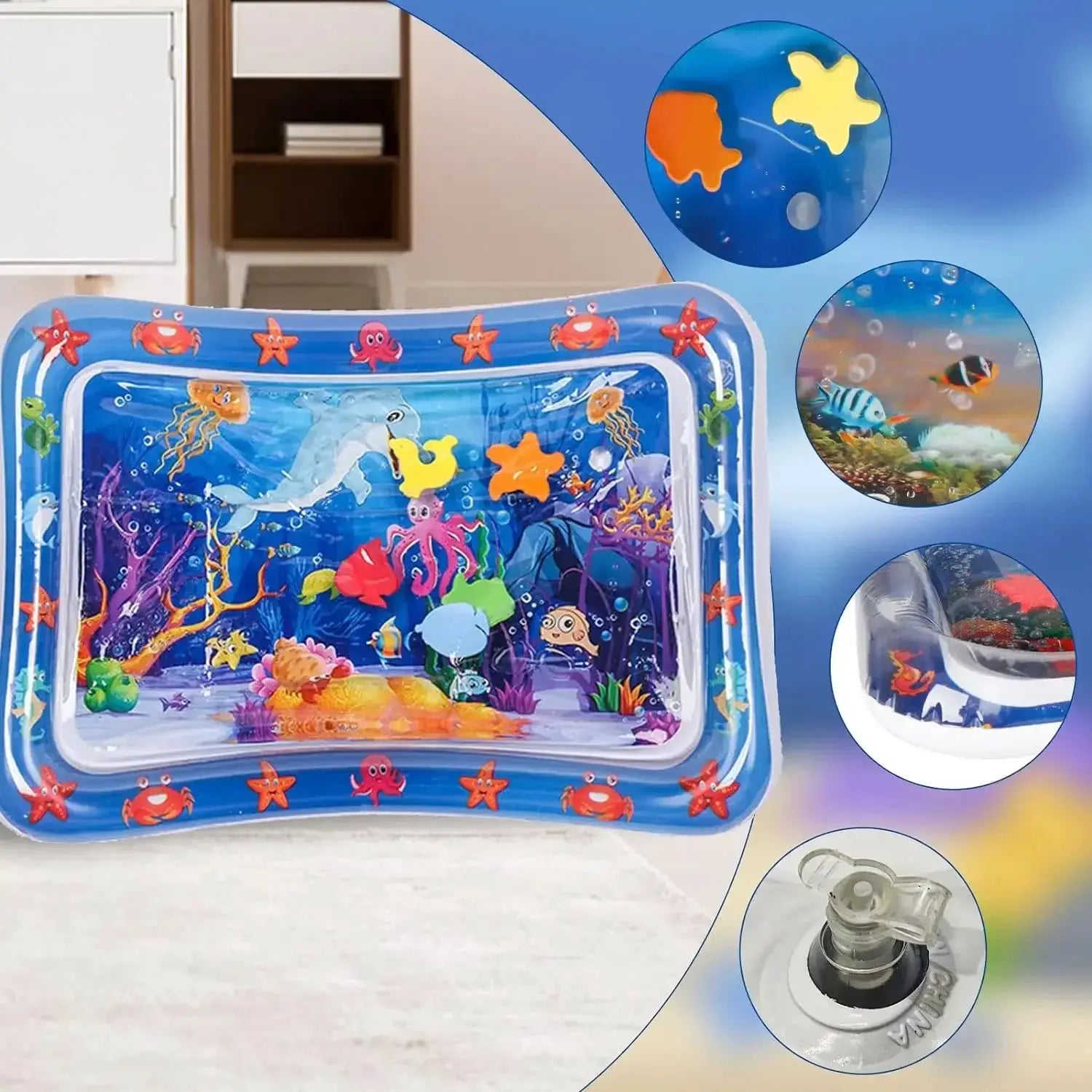 Water Sensory Play Mat Thickened Inflatable Pet Water Mat For Cats And Dogs With Ocean Theme And Fish Design