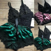 LaceLuxe Womens Lace Sleepwear Set Delicate Lace Top With Satin Shorts Babydoll Nightwear Comfort