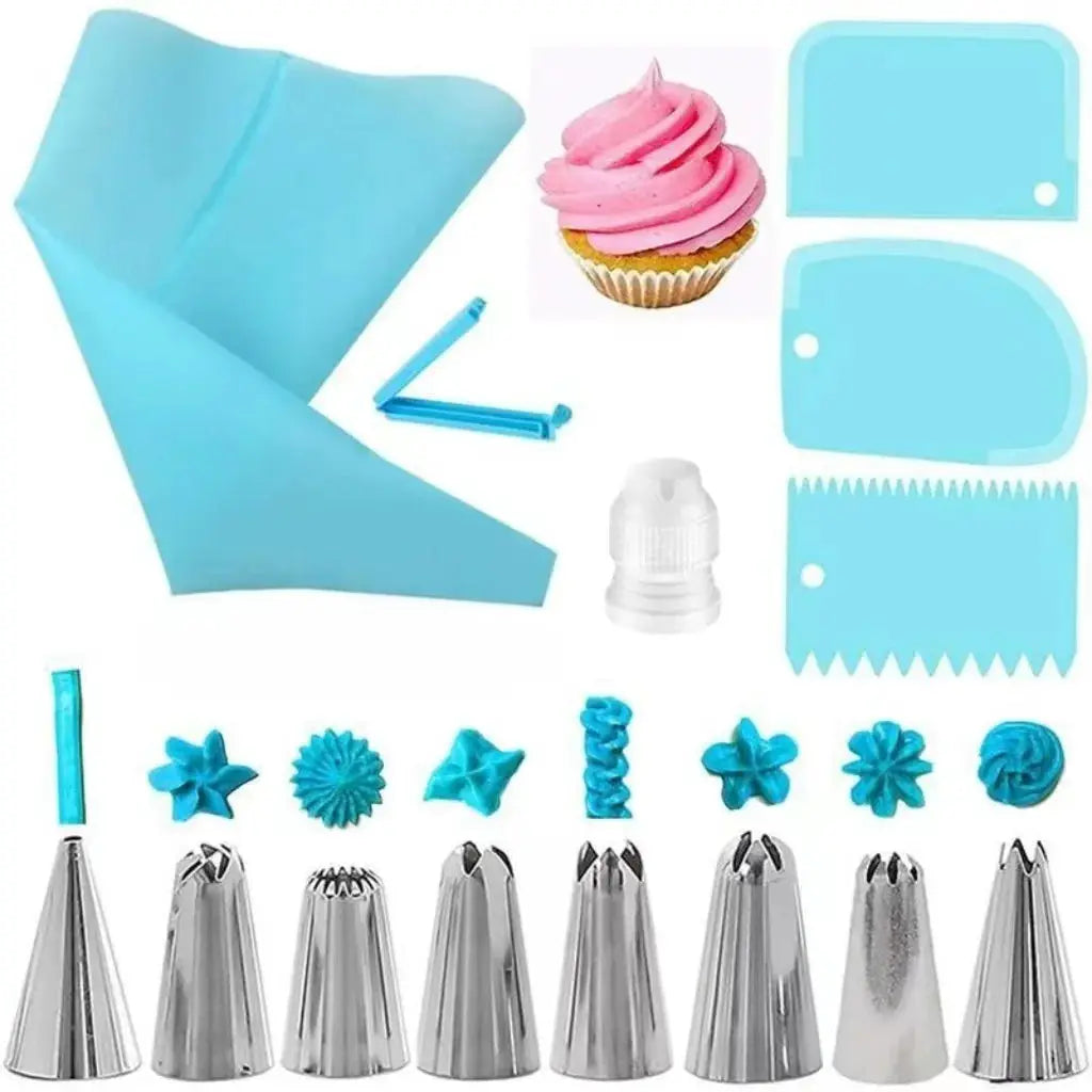 Silicone Piping Bags And Tips Set For Cake Decorating Reusable Pastry Tool With Stainless Steel Nozzles
