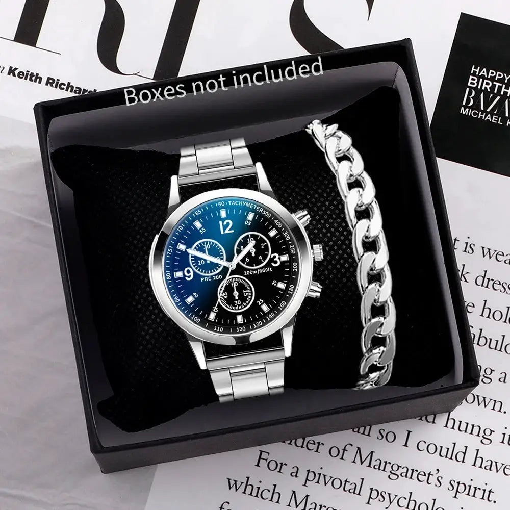 NovaTime Men Business Watch Stainless Steel Band Quartz Timepiece With Matching Bracelet