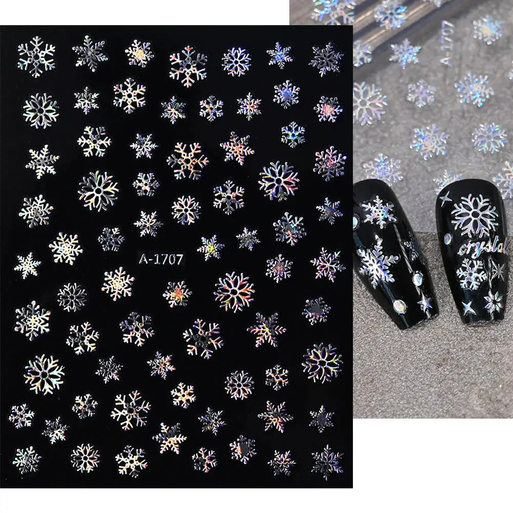 Simples Market A-1707 snowflake nail stickers sheet with holographic snowflakes, self-adhesive
